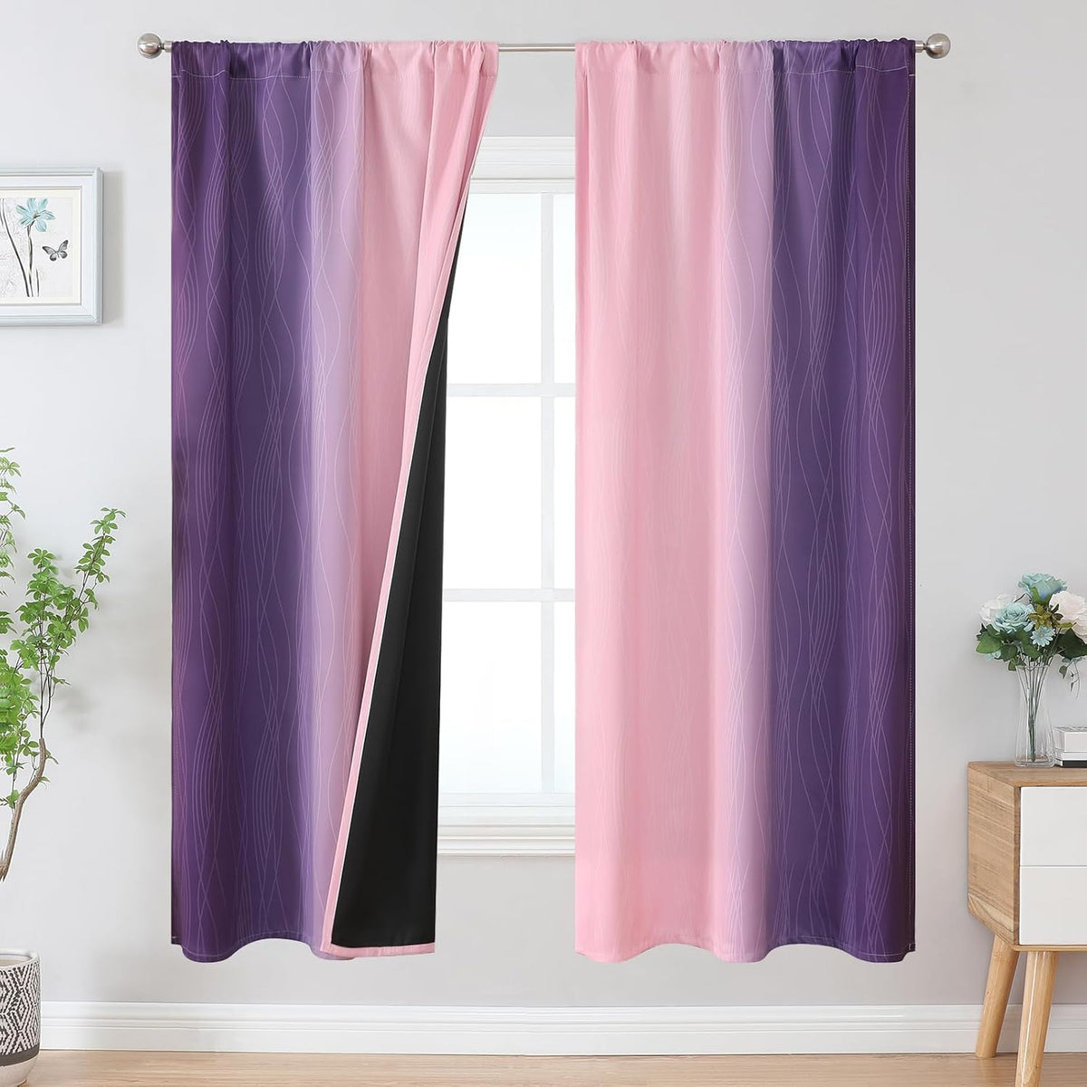 Brown and Greyish White Ombre Blackout Curtains for Bedroom 2 Panels 52x84 | Estelar Textiler Gradient, gallery view 81