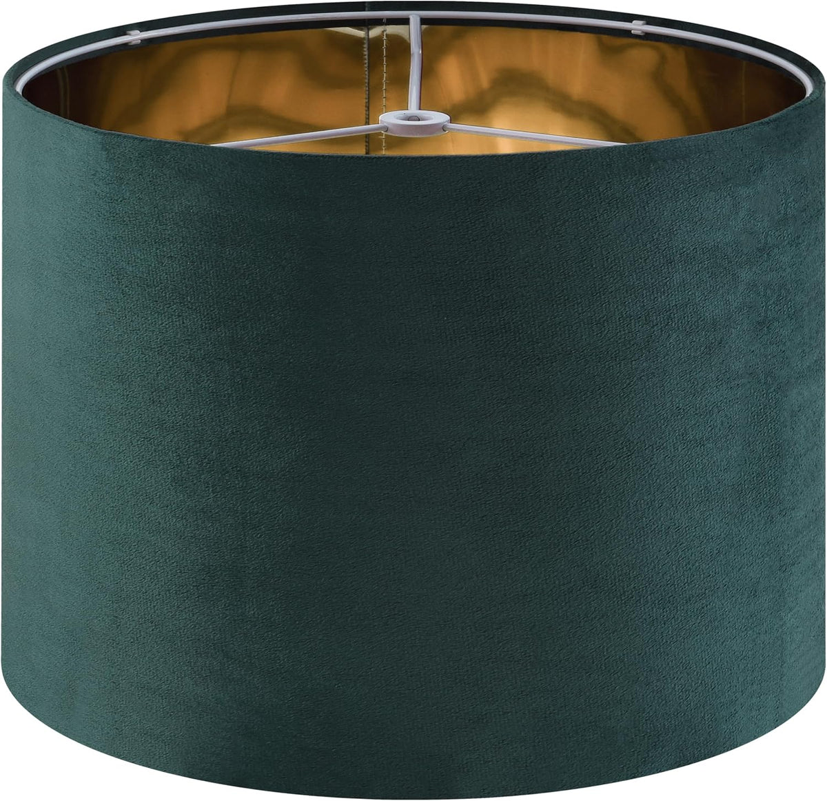 Tight front crop of a single deep green drum shade showing the upper rim and internal spider crossbar.