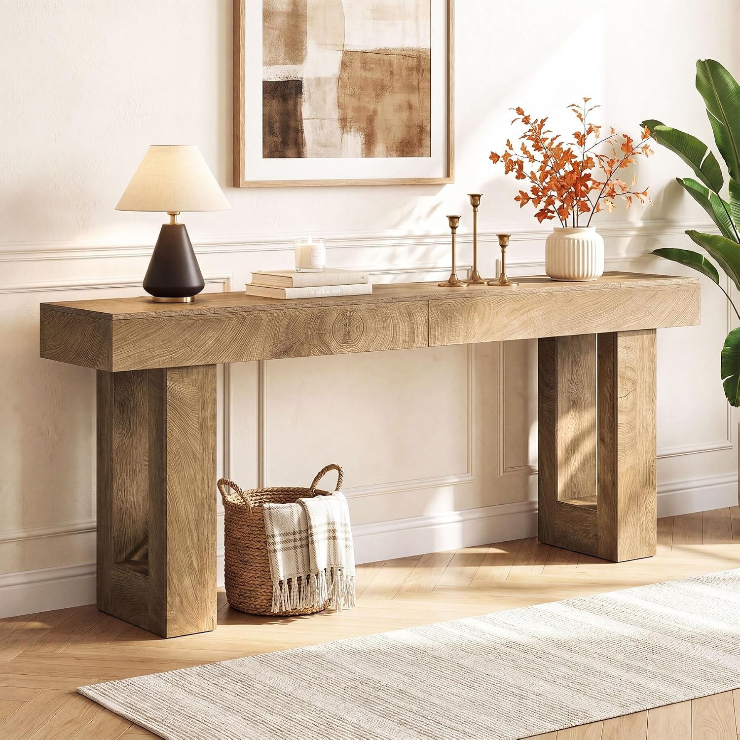 Tribesigns 63-Inch Long Console Table, Wooden Rectangular Sofa Table Behind The Couch, Farmhouse Entryway Table for Entrance, Hallway, Living Room (Natural)