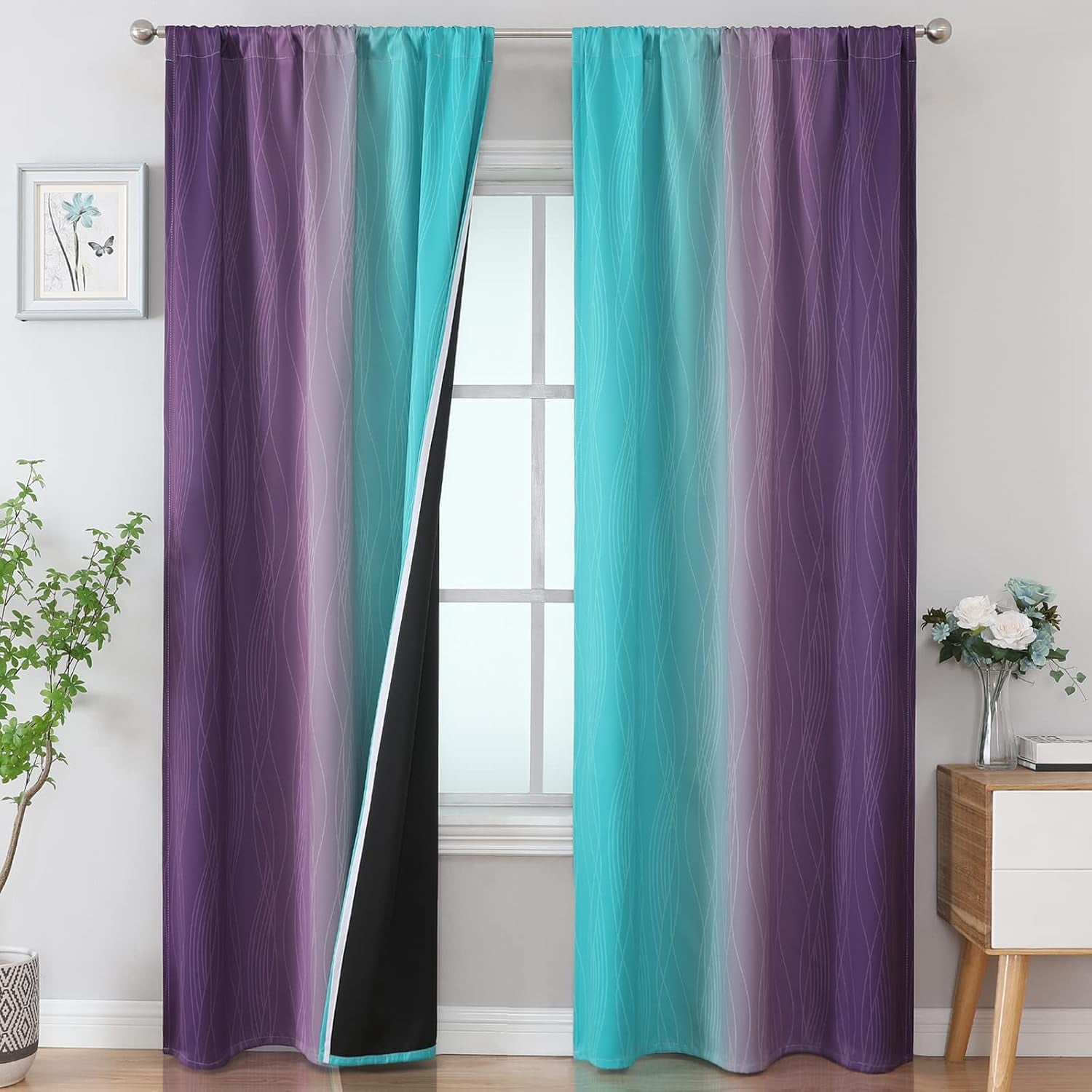Brown and Greyish White Ombre Blackout Curtains for Bedroom 2 Panels 52x84 | Estelar Textiler Gradient, gallery view 64