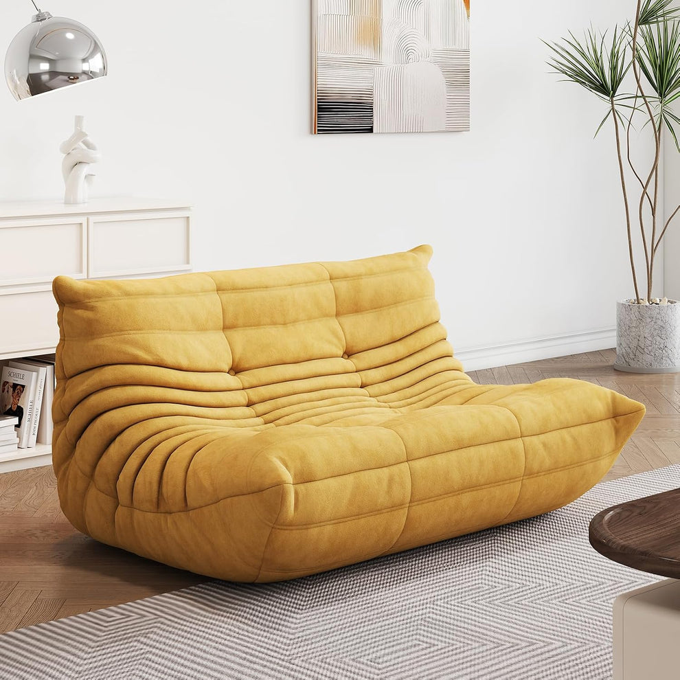 Bean Bag Chair - Corner Sofa, Fireside Chair Bean Bag Sofa Large Bean Bag Chair for Adults,Fireside Floor Couch for Living Room, Bedroom, Gaming (Yellow, Single) (Yellow, Loveseat)