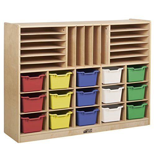 ECR4Kids Birch Multi-Section Storage Cabinet with 15 Scoop Front Bins, Assorted Colors