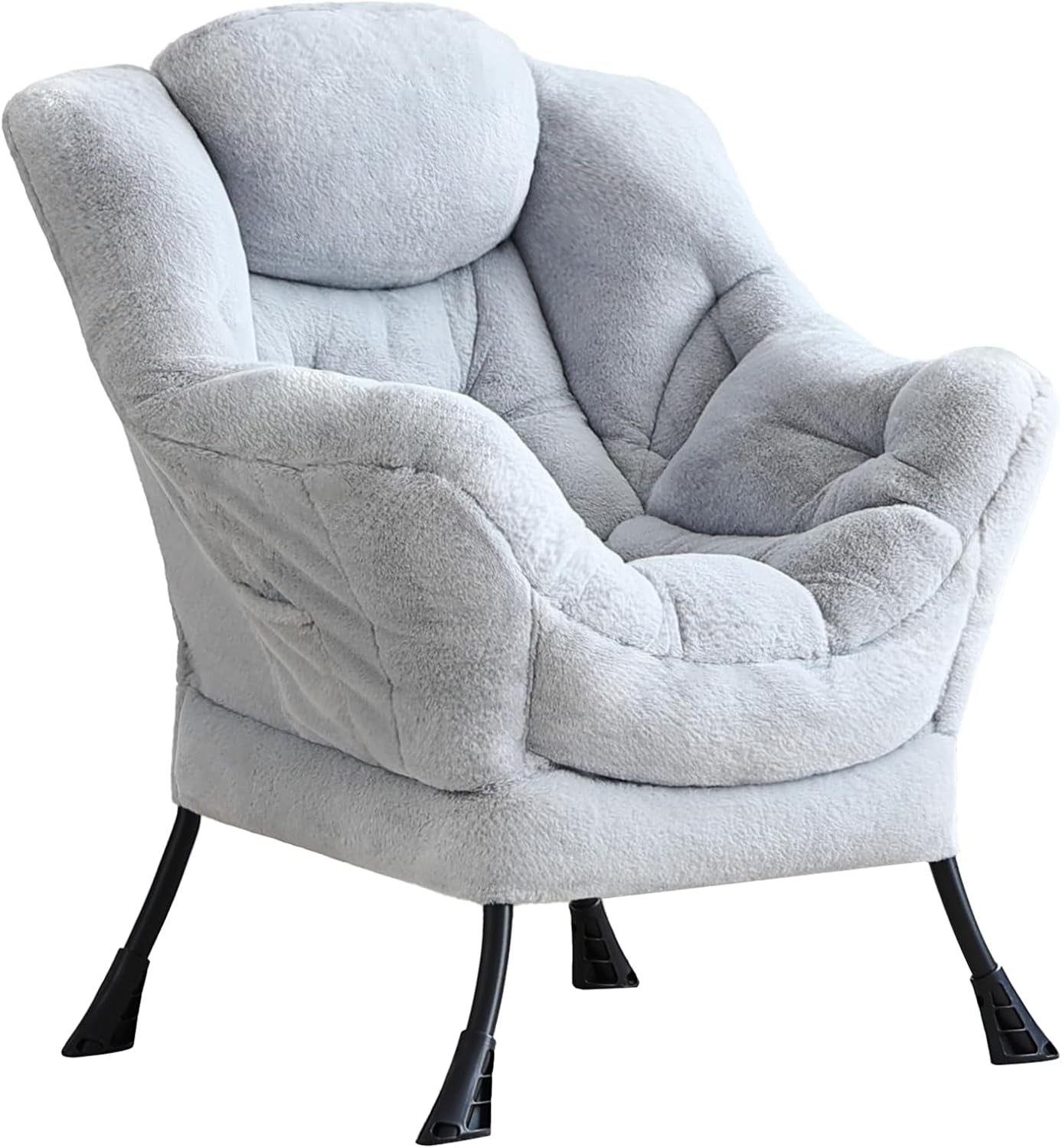Light gray soft textured chair shown alone, angled side view highlighting plush cushioning
