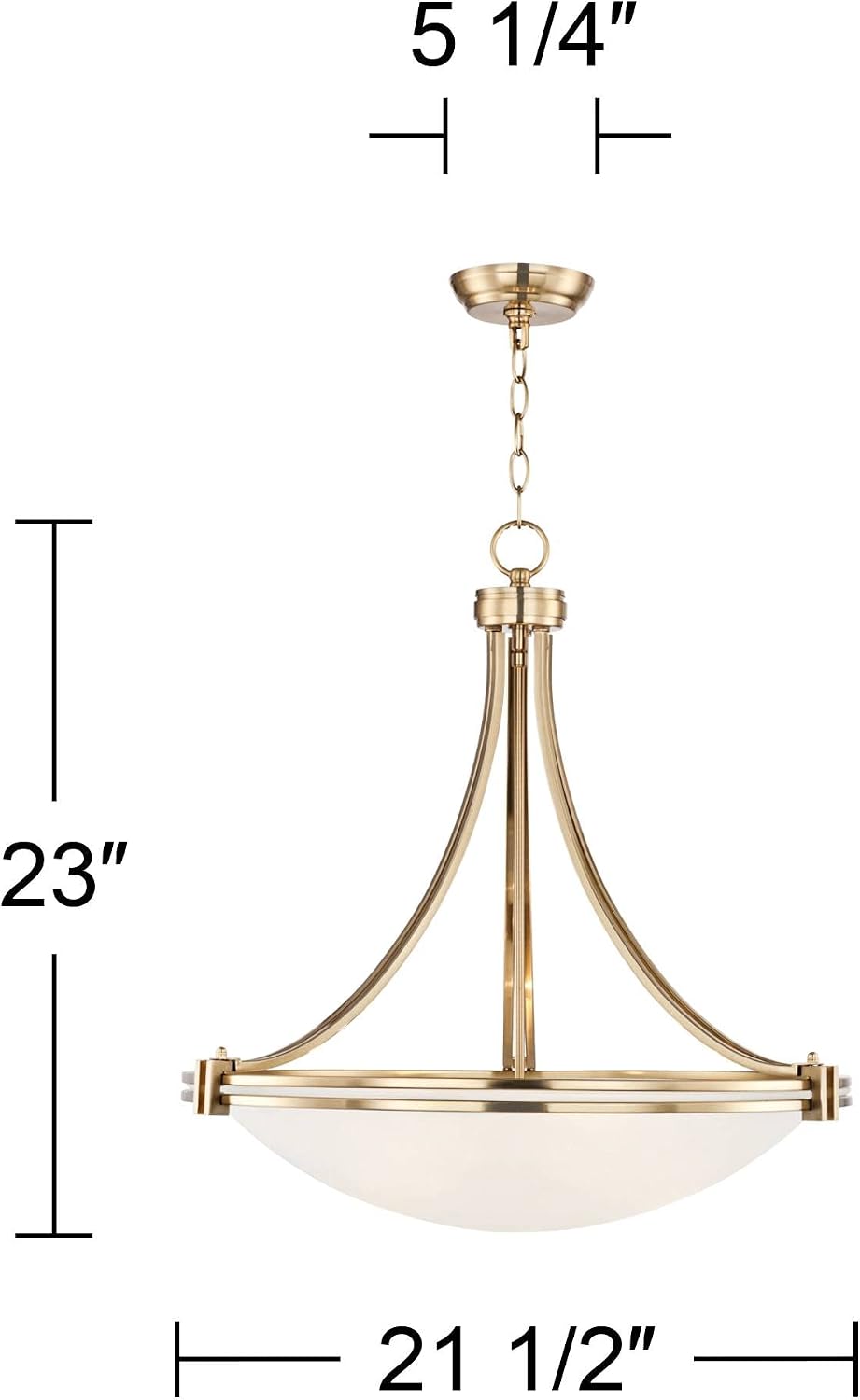 Full view of pendant with 21 1/2" width and 23" height dimensions labeled