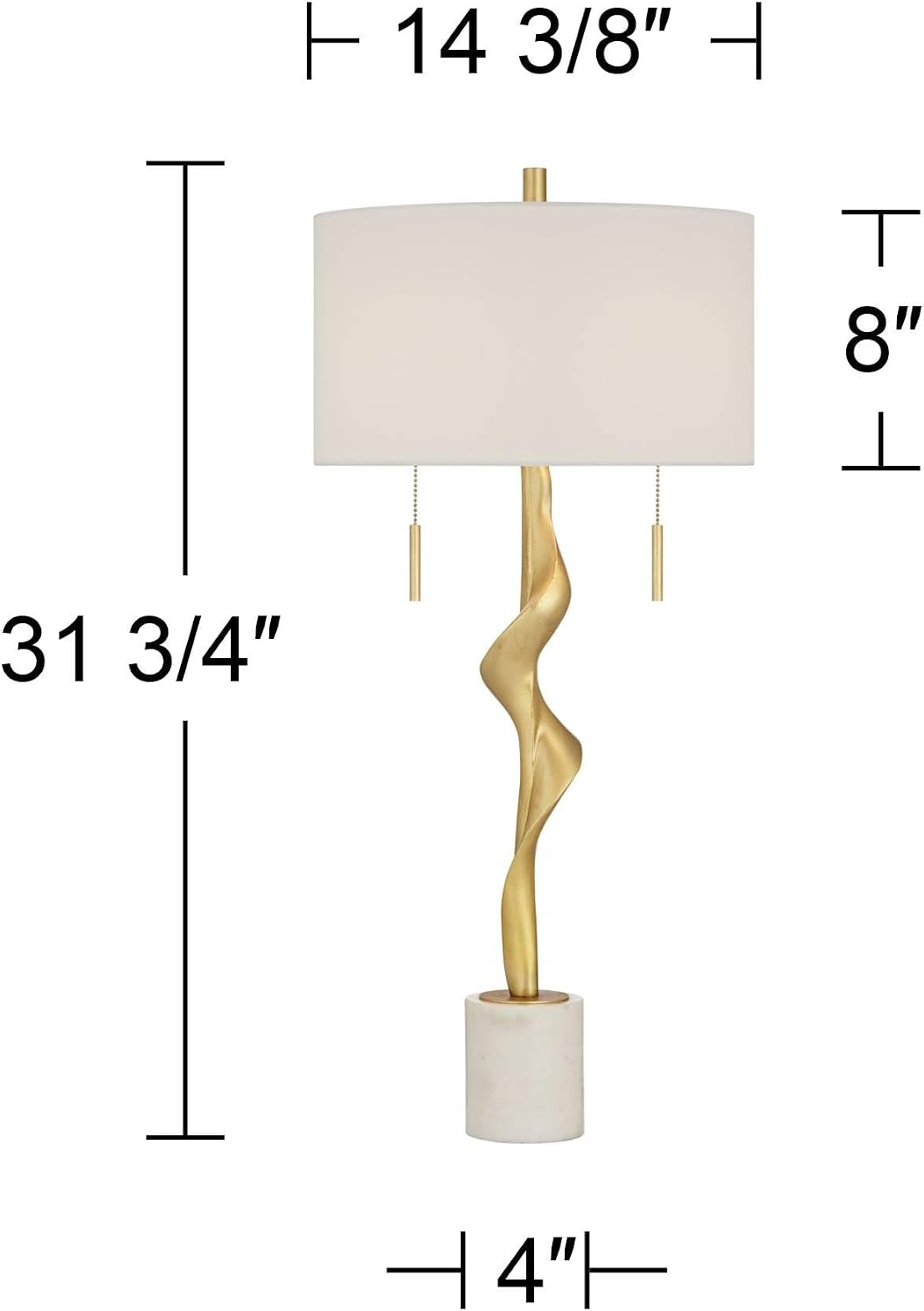 Diagram of the lamp showing 31 3/4" height, 14 3/8" shade and 4" marble base