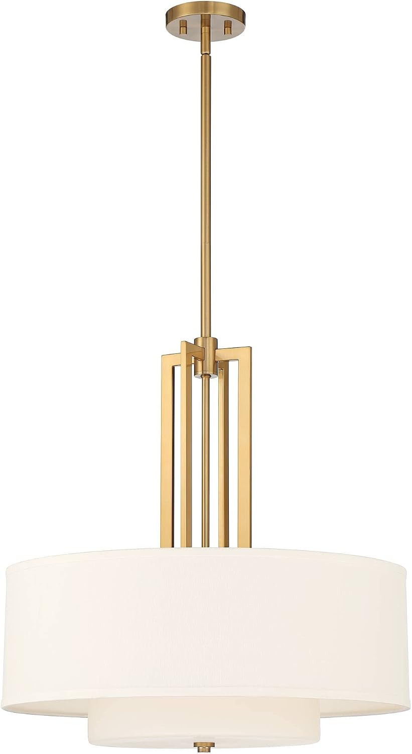 Straight-on image of the gold metal frame rising from the drum shade to the ceiling rod