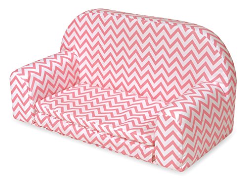 Badger Basket Chevron Upholstered Doll Sofa with Foldout Bed (fits American Girl Dolls), Pink/White