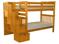 Bedz King Tall Stairway Bunk Beds Twin over Twin with 4 Drawers in the Steps, Honey