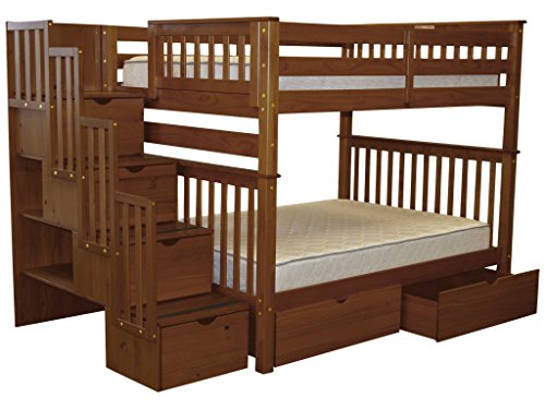 Bedz King Stairway Bunk Beds Full over Full with 4 Drawers in the Steps and 2 Under Bed Drawers, Espresso