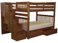 Bedz King Stairway Bunk Beds Full over Full with 4 Drawers in the Steps and 2 Under Bed Drawers, Espresso