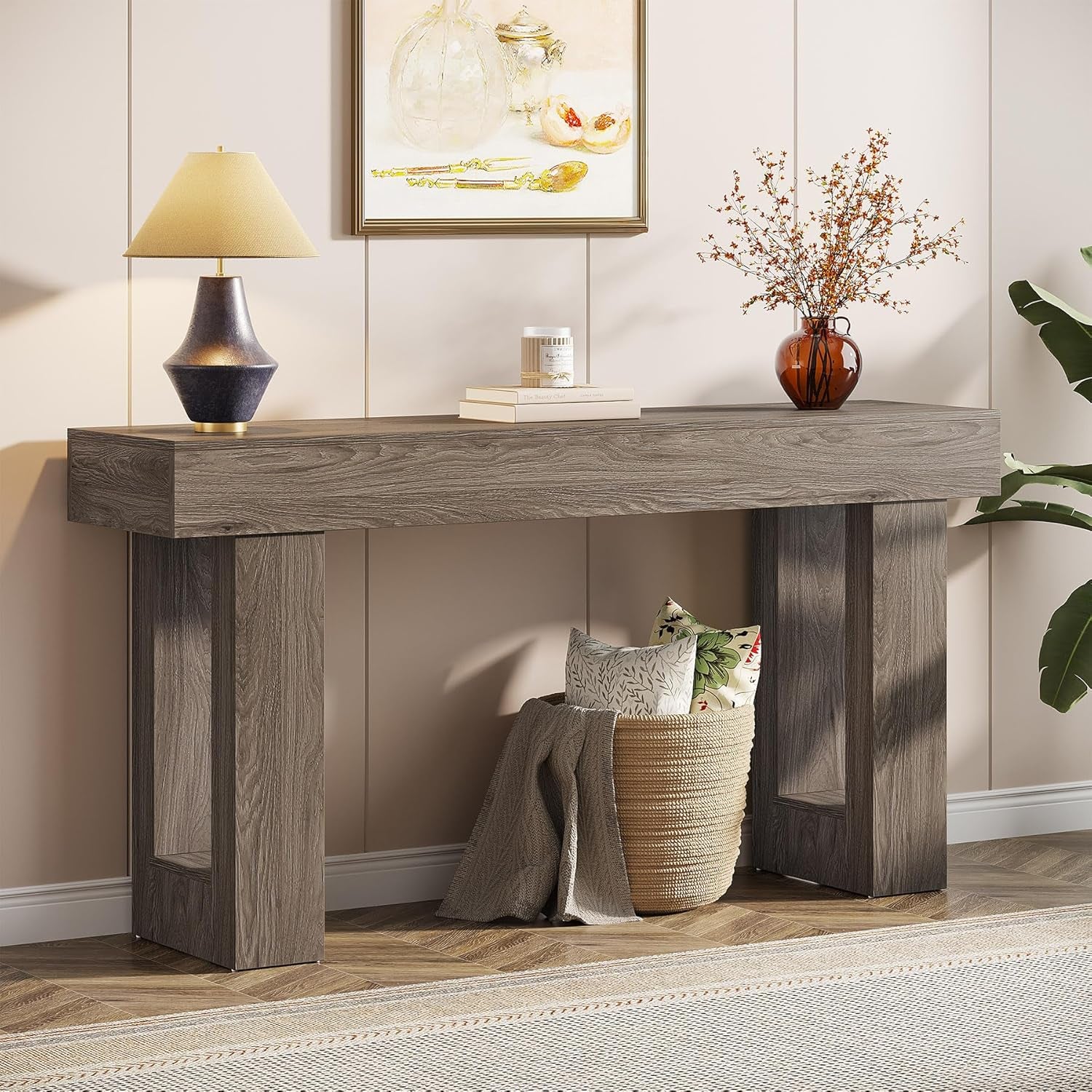 Tribesigns 63-Inch Long Console Table, Wooden Rectangular Sofa Table Behind The Couch, Farmhouse Entryway Table for Entrance, Hallway, Living Room (Natural)