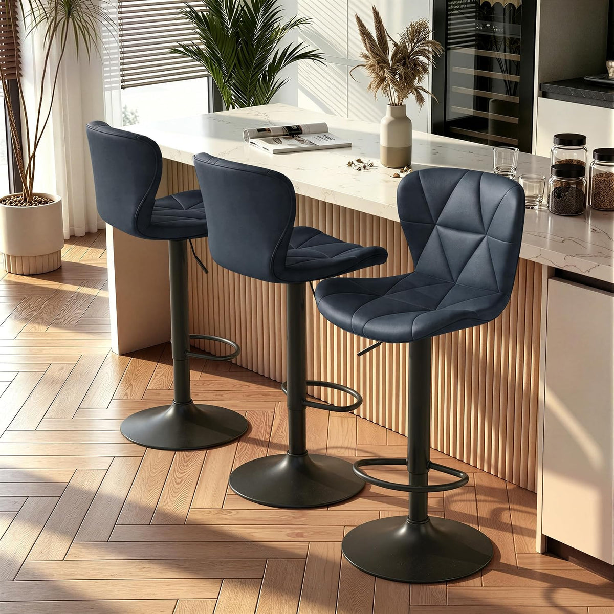 Nalupatio Modern Bar Stools Set of 2, Adjustable Faux Leather Upholstered Swivel Bar Stools, Counter Height, gallery view 28