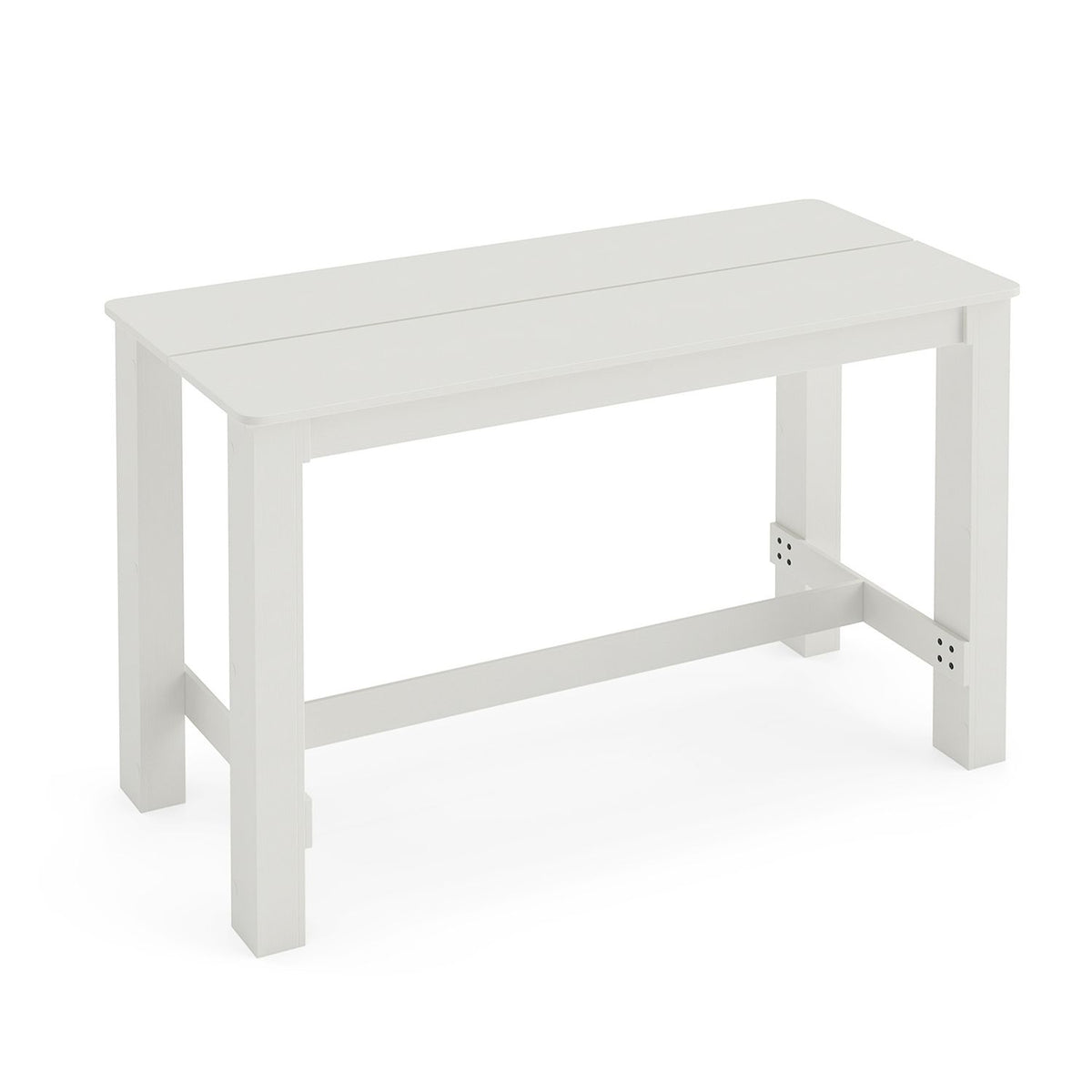 White rectangular farmhouse dining table shown alone at a three-quarter angle