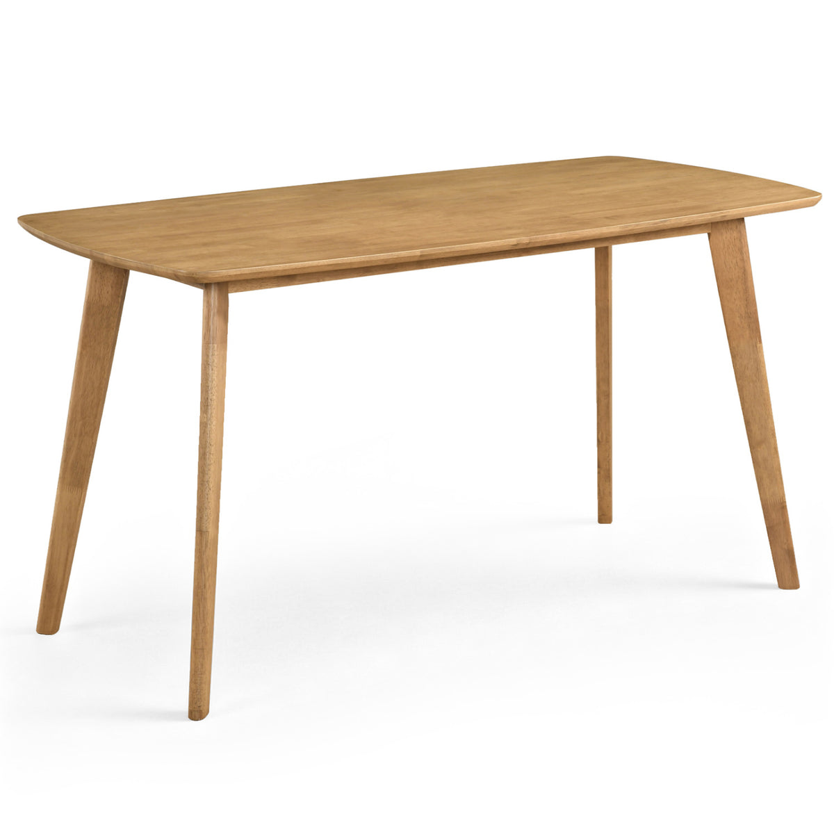 Natural rubber wood dining table shown alone against a white background