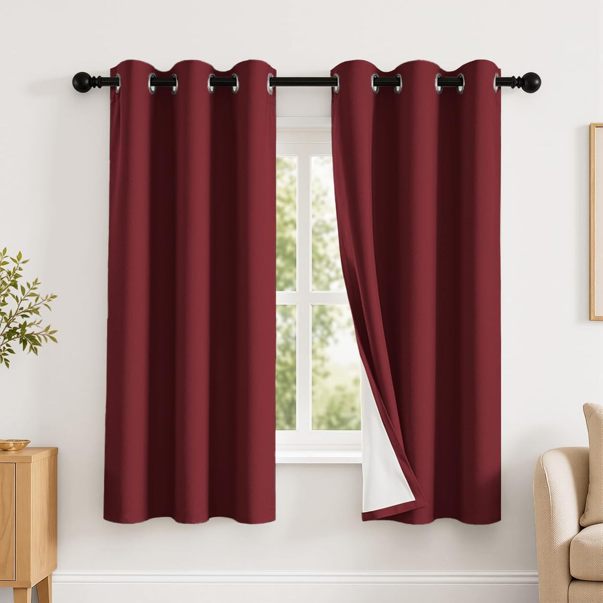 2 Panels 100% Blackout Curtains, Midweight Grommet Drapes | Thermal Insulated Drapes With White Backing, gallery view 63