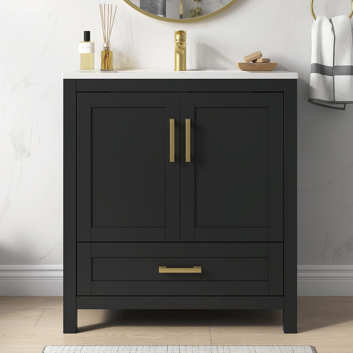 36 Inch Modern Bathroom Vanity with Sink, Brown | Freestanding Bathroom Sink Cabinet with 2 Soft Close, gallery view 11