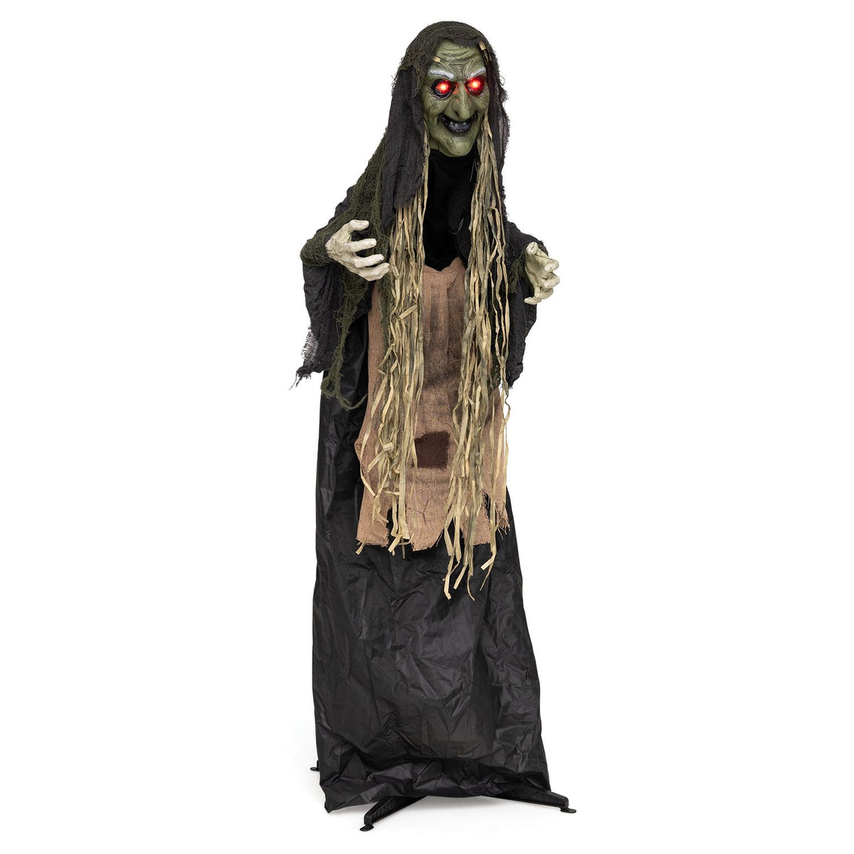Standing witch prop shown against a plain white background