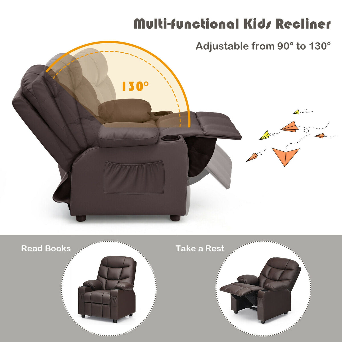 Kids Recliner Chair with Cup Holder and Footrest for Children