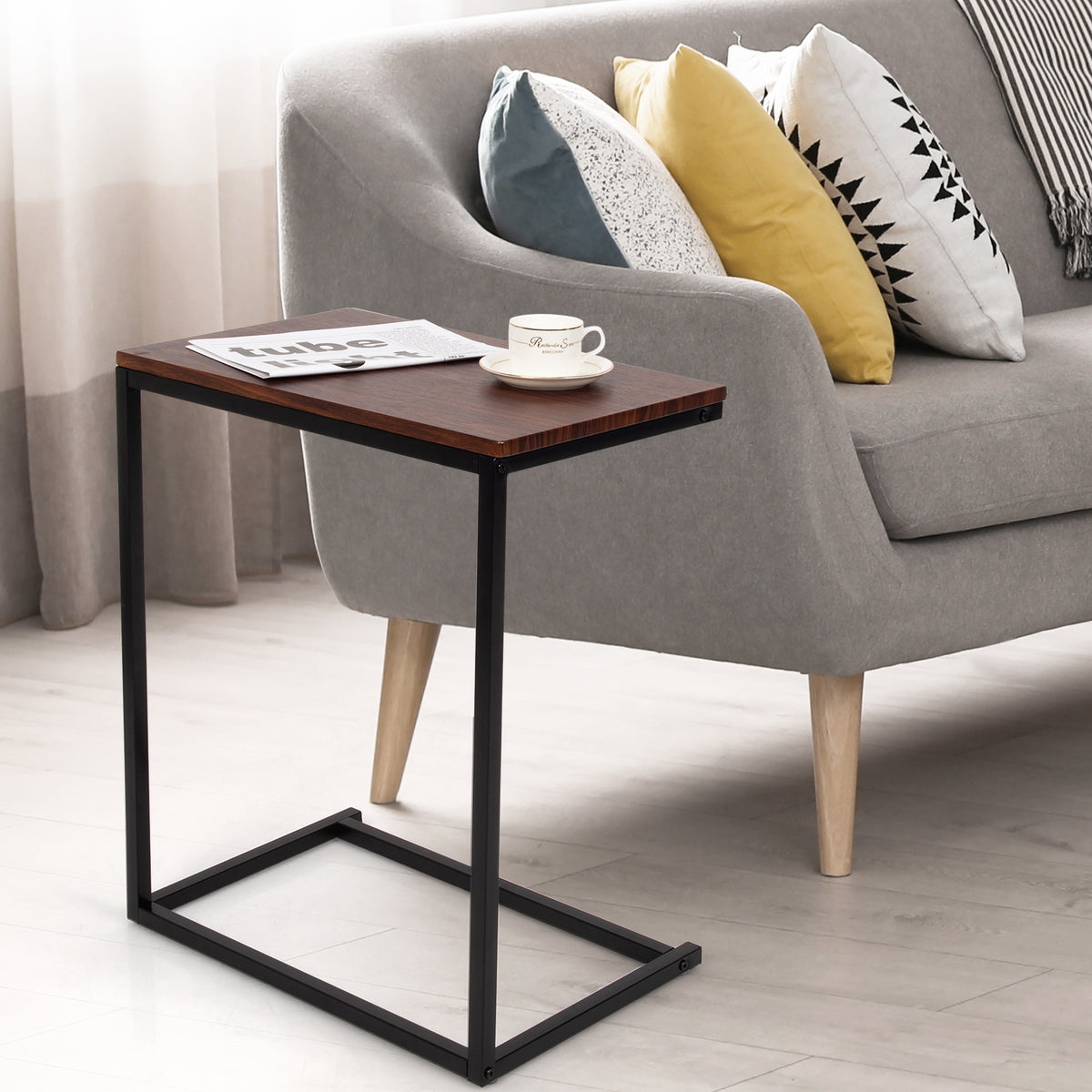 26 Inch Beside Sofa Laptop Holder End Stand Desk, Dark Brown