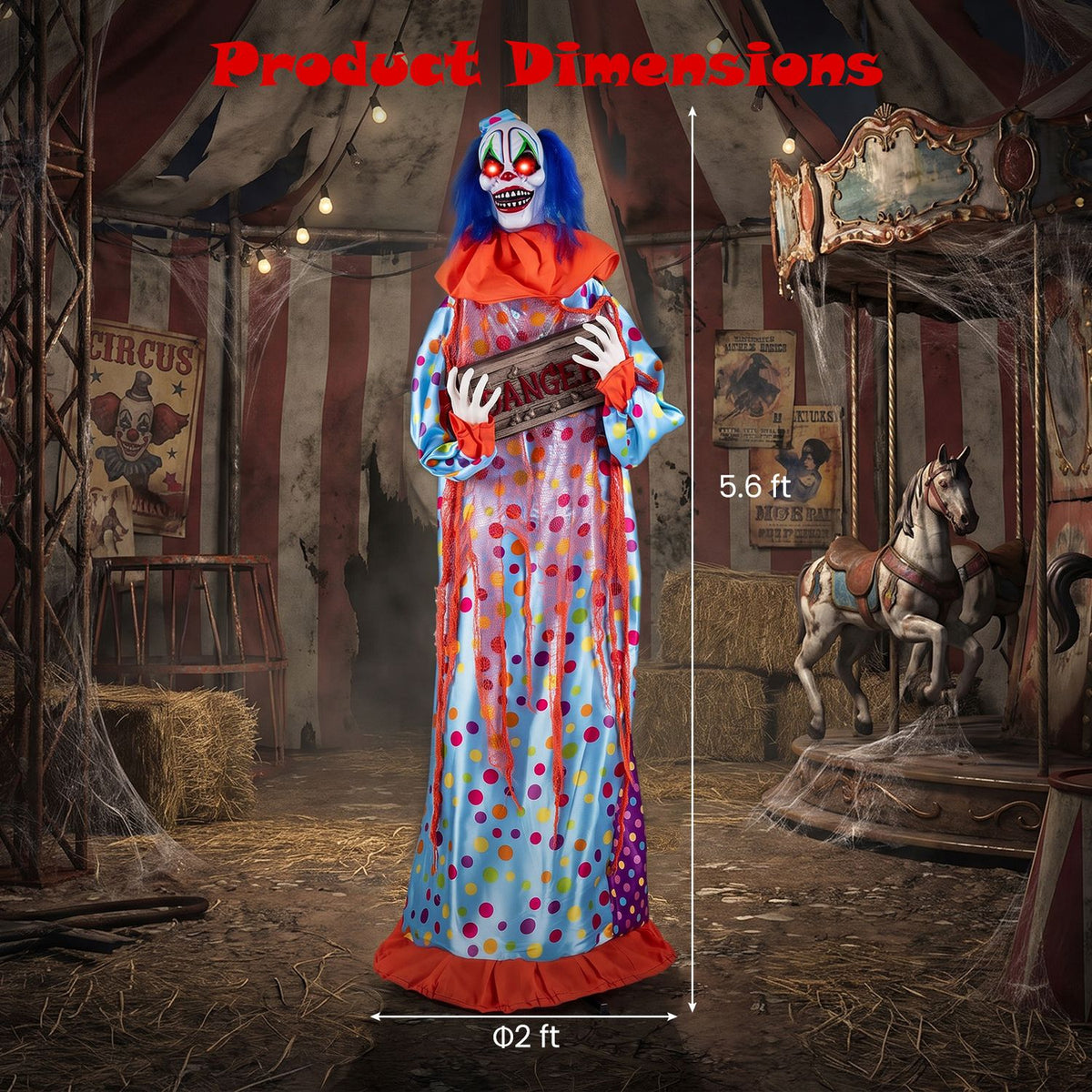 Clown displayed in a circus scene with height and width markings