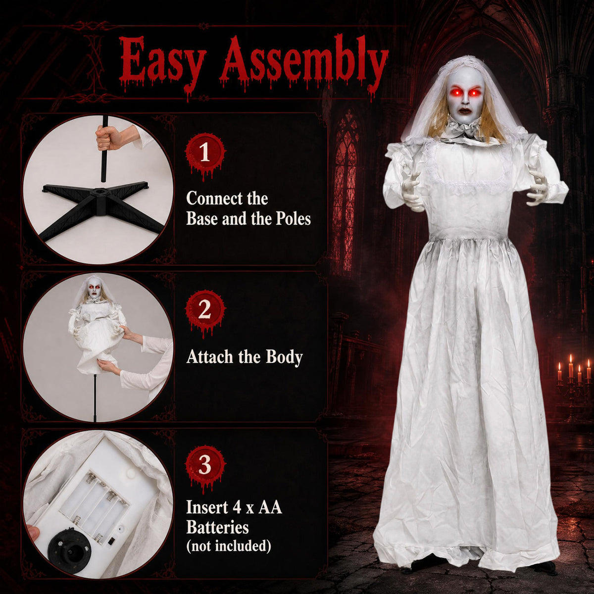 5.7 Ft Animated Halloween Ghost Bride Decoration with Turning Head