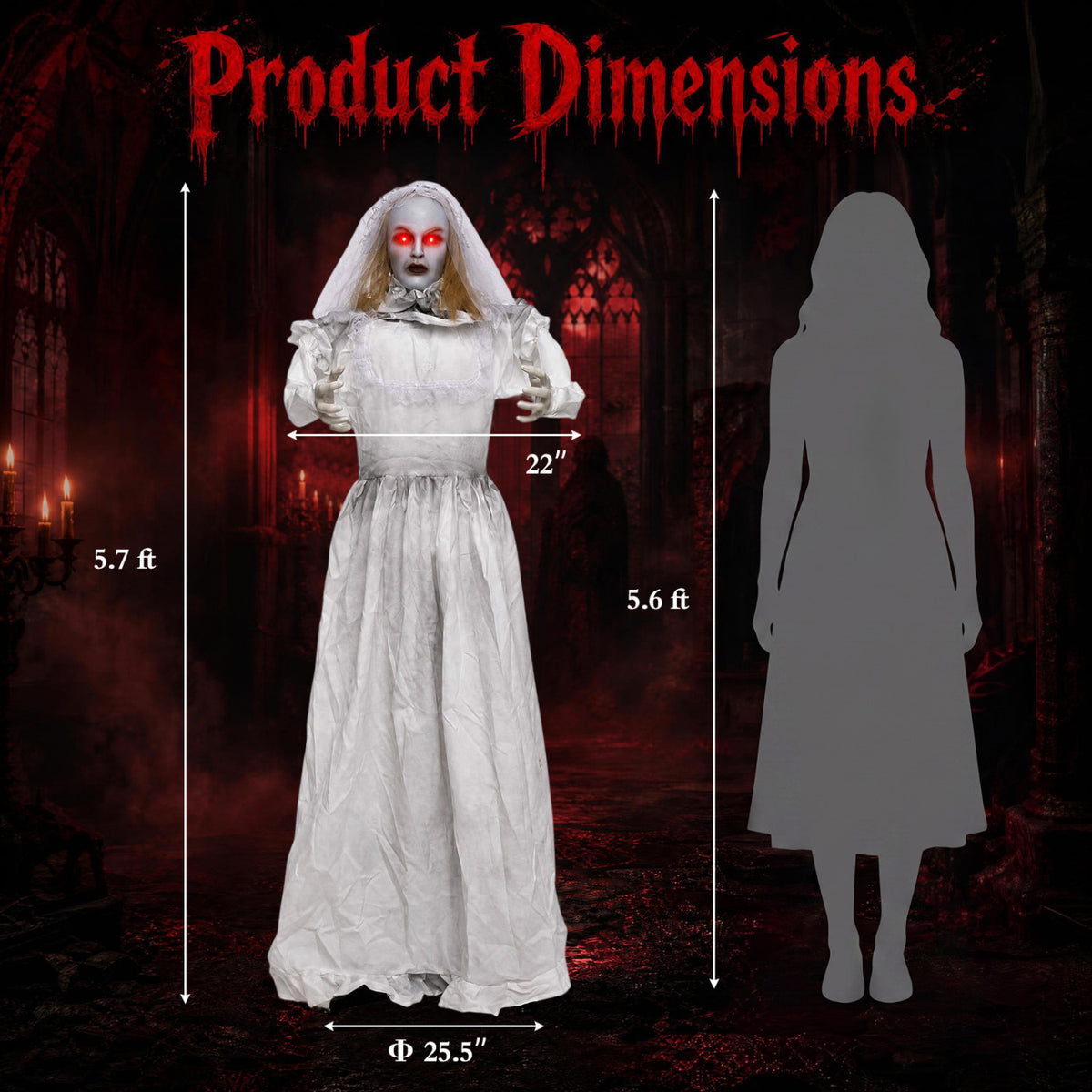 5.7 Ft Animated Halloween Ghost Bride Decoration with Turning Head