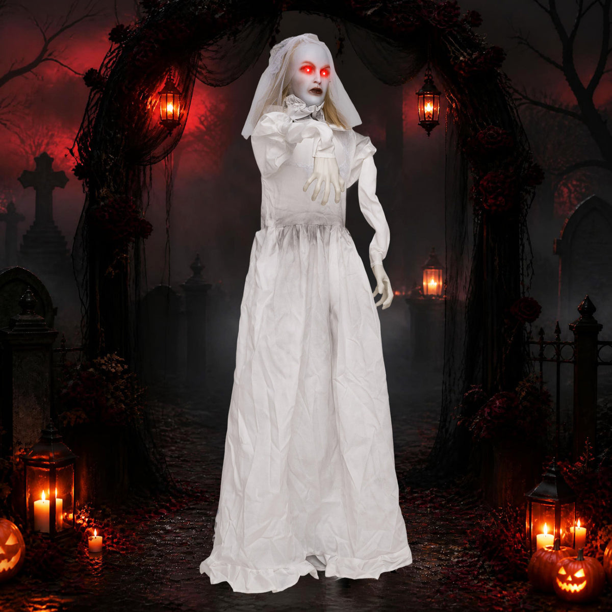 5.7 Ft Animated Halloween Ghost Bride Decoration with Turning Head