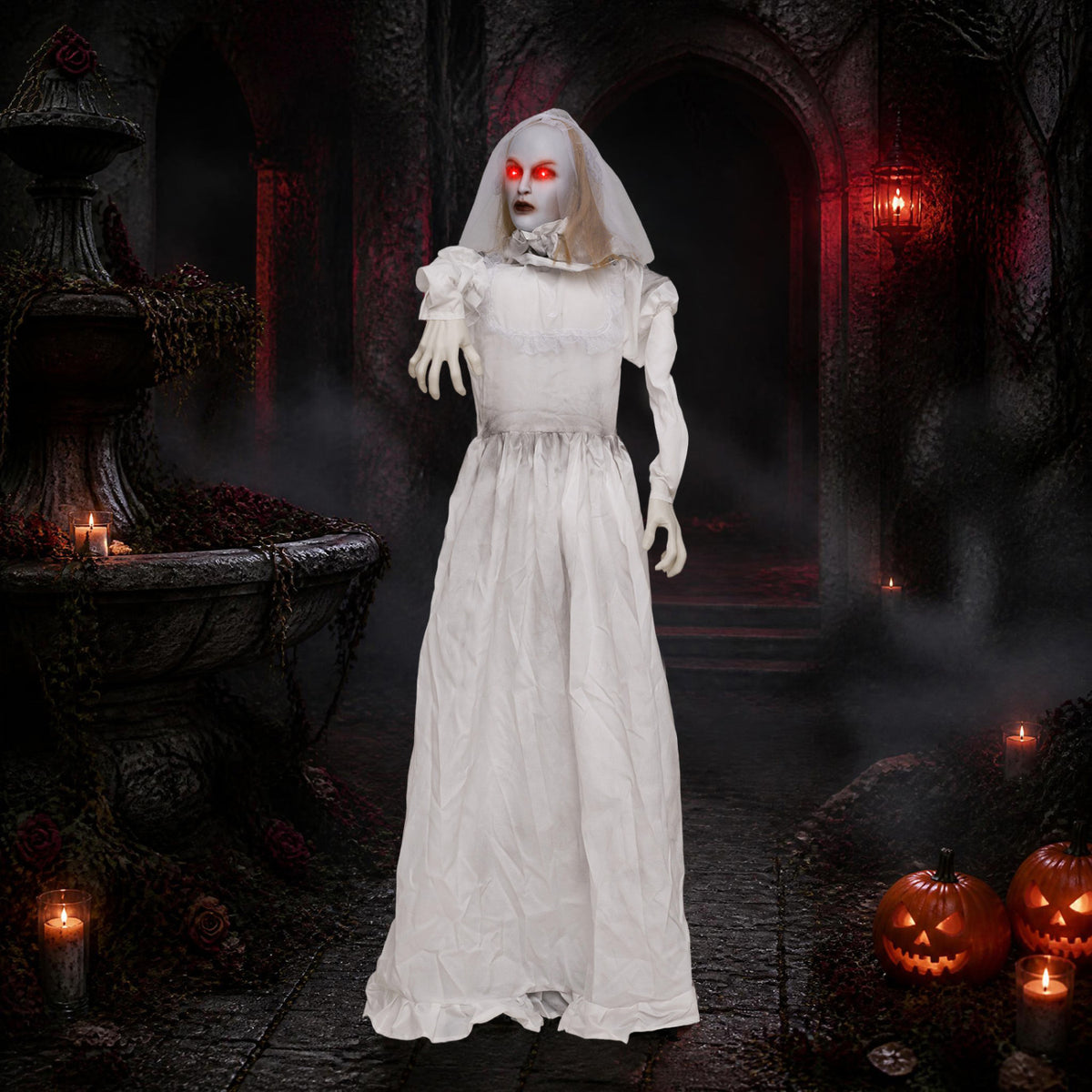 5.7 Ft Animated Halloween Ghost Bride Decoration with Turning Head