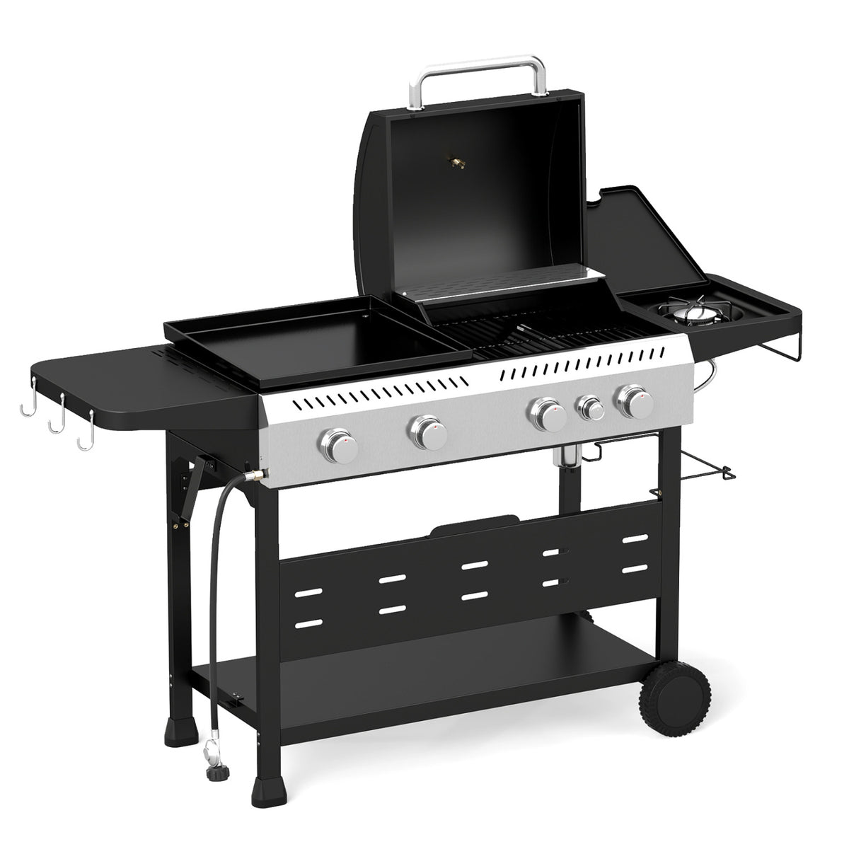 5-Burner Propane Gas Grill and Griddle Combo with Side Burner, Black