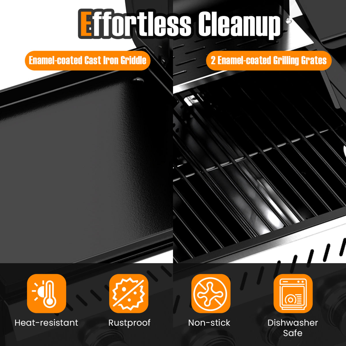 5-Burner Propane Gas Grill and Griddle Combo with Side Burner, Black
