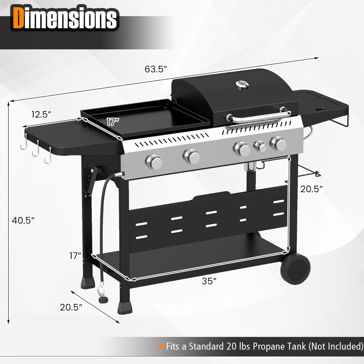5-Burner Propane Gas Grill and Griddle Combo with Side Burner, Black