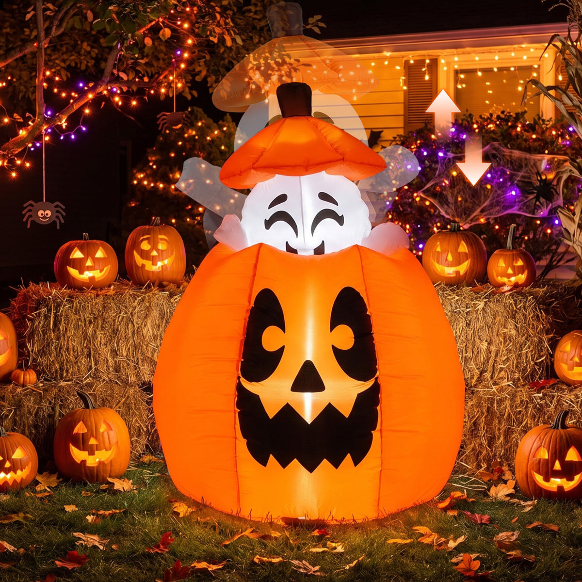 5 FT Animated Halloween Inflatable Pumpkin and Rising Ghost for Holiday Decor