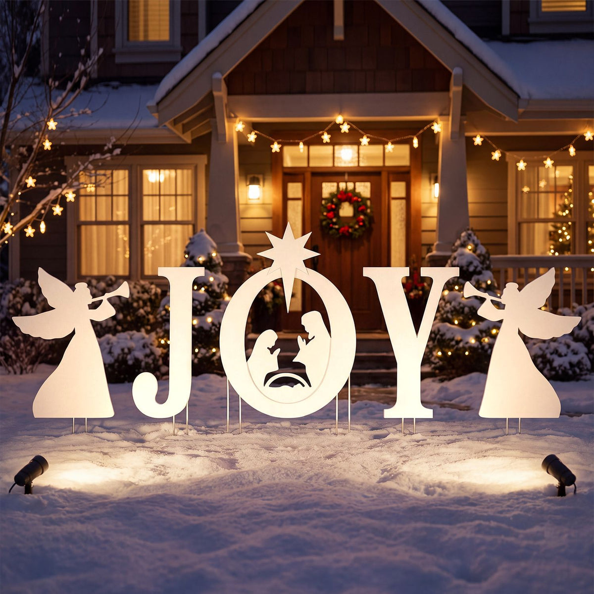 5 PCS JOY Nativity Christmas Yard Sign Set with Angels for Garden