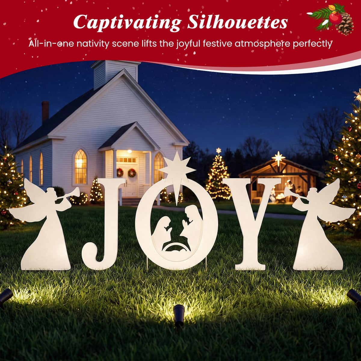 5 PCS JOY Nativity Christmas Yard Sign Set with Angels for Garden