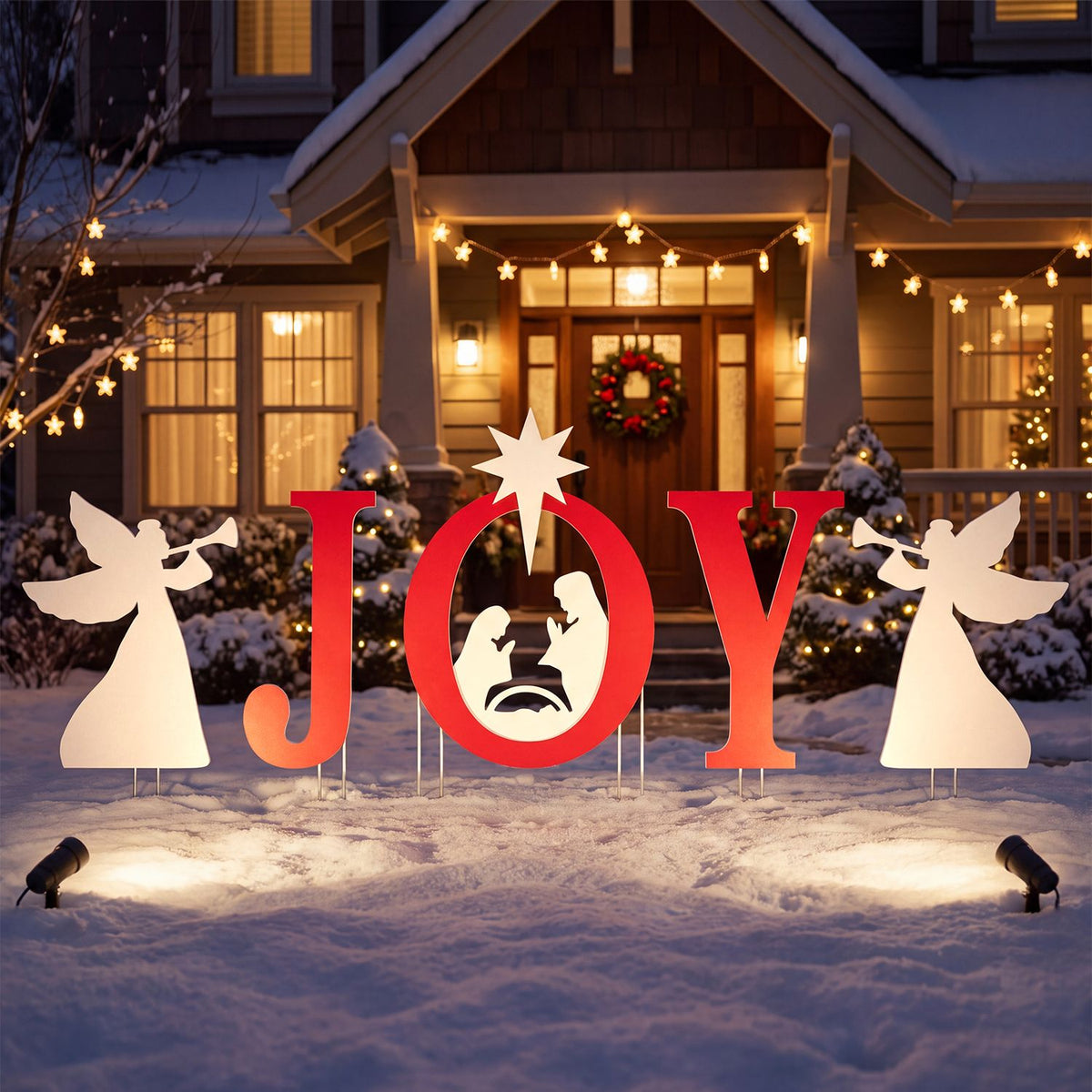 5 PCS JOY Nativity Christmas Yard Sign Set with Angels for Garden