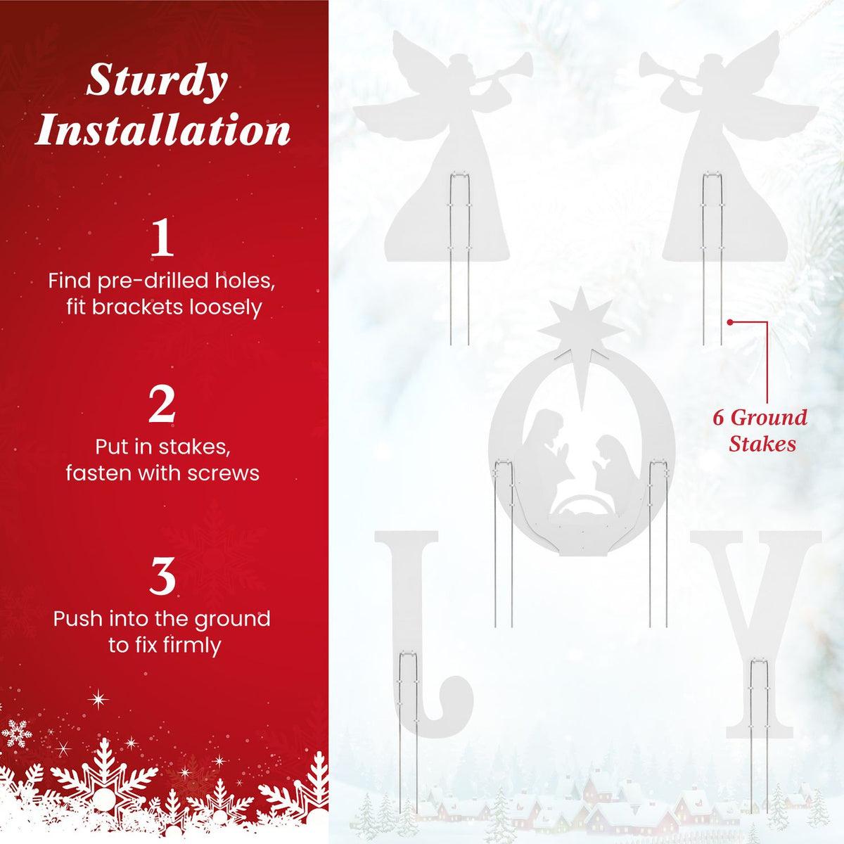 5 PCS JOY Nativity Christmas Yard Sign Set with Angels for Garden