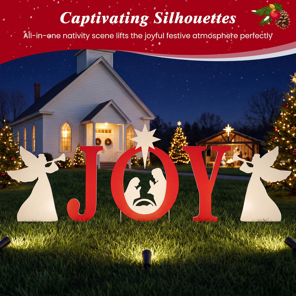 5 PCS JOY Nativity Christmas Yard Sign Set with Angels for Garden