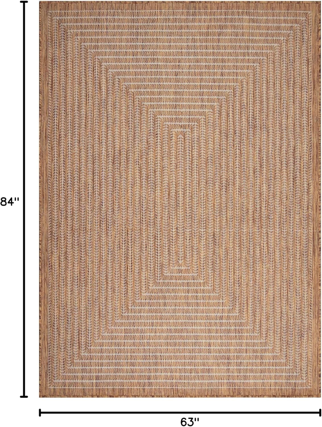 Top-down rectangular view of the natural beige rug shown with printed dimensions 63" width and 84" height