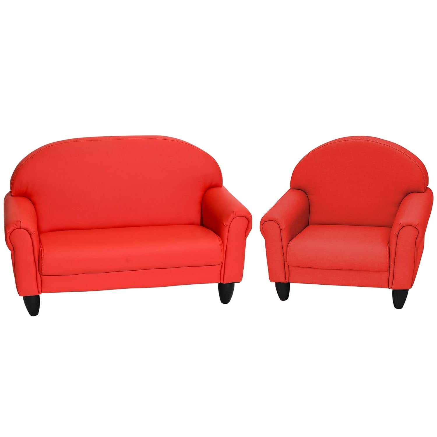 Red kids sofa and matching armchair set on white background