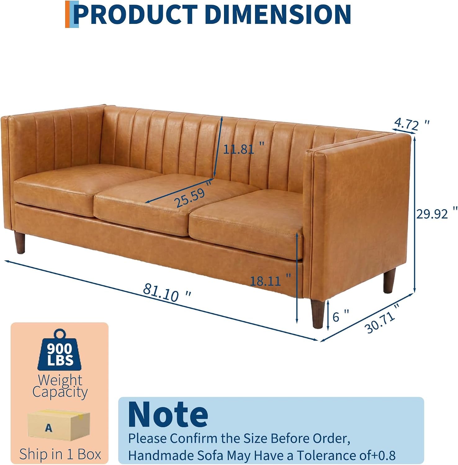 81.1" PU Leather 3-Seat Sofa