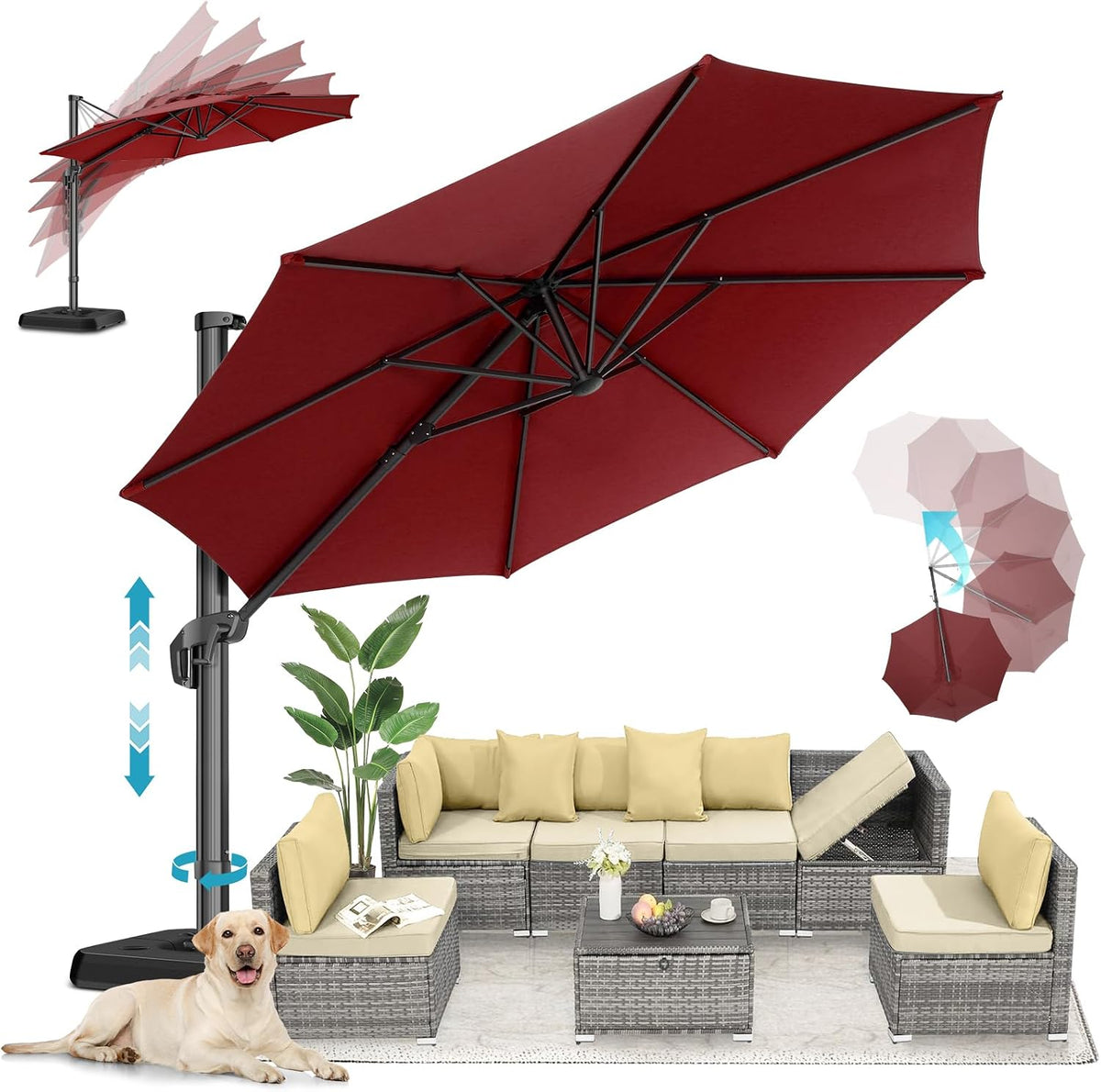 HOTEEL 10x10ft Patio Umbrella Cantilever Umbrella Double Top - Upgrade and Intensify - 360 Rotation and 5, gallery view 18