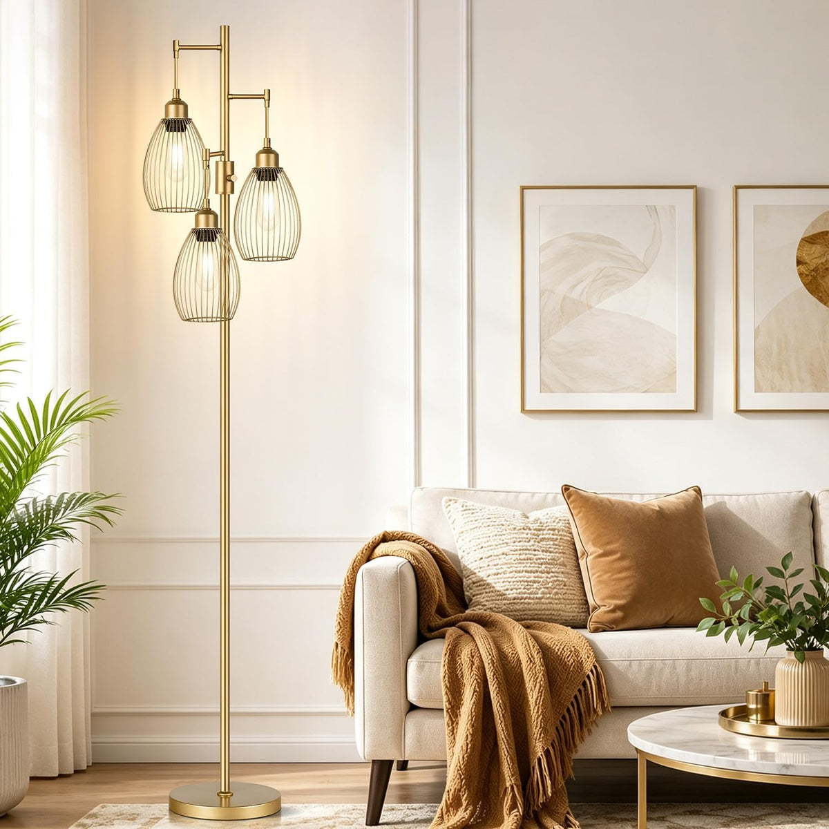 Dimmable Floor Lamp, 3 x 800LM LED Edison Bulbs Included, Farmhouse Industrial Floor Lamp Standing Tree, gallery view 15