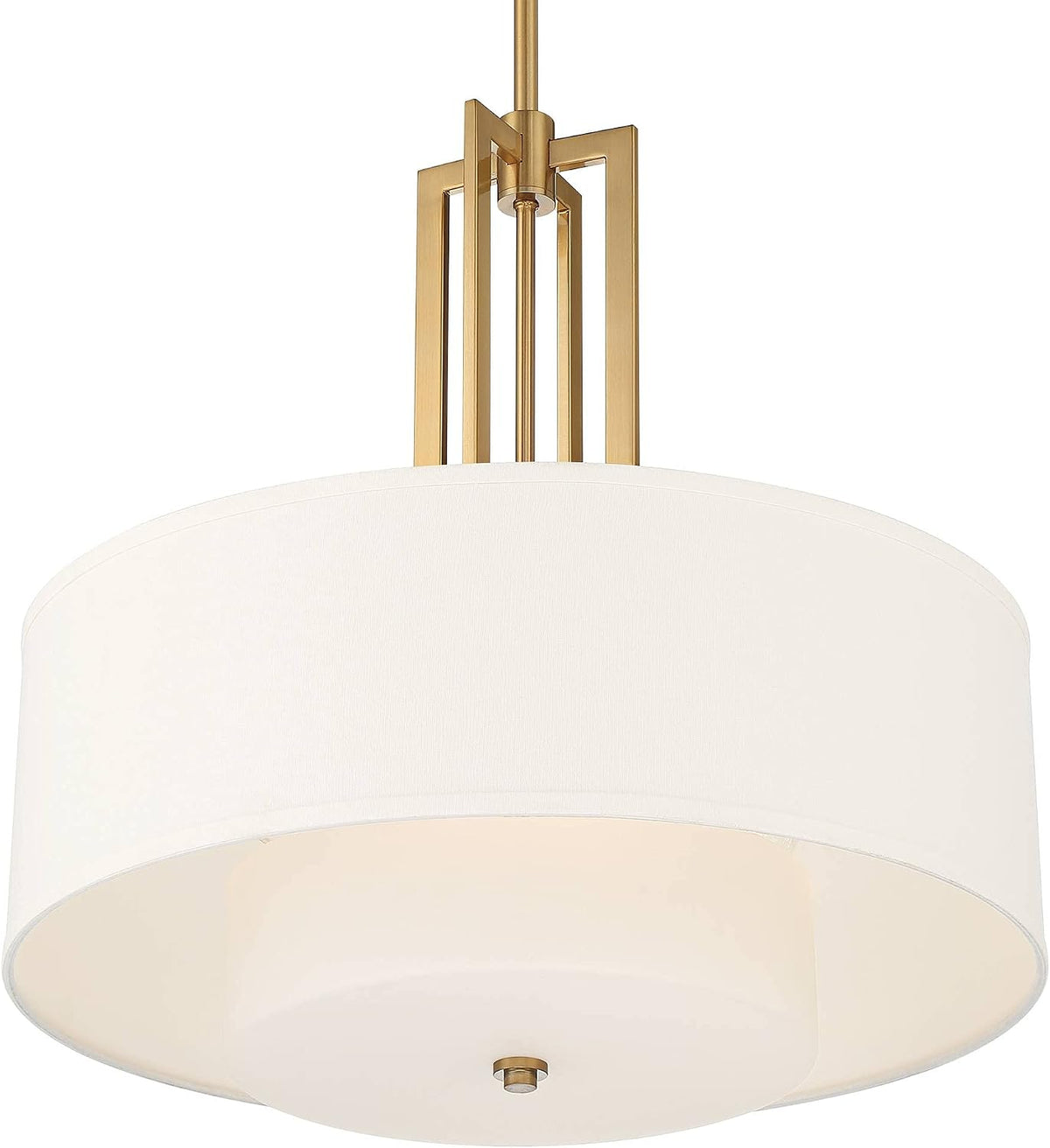 Front product diagram of the drum pendant with labeled canopy, downrod and shade proportions