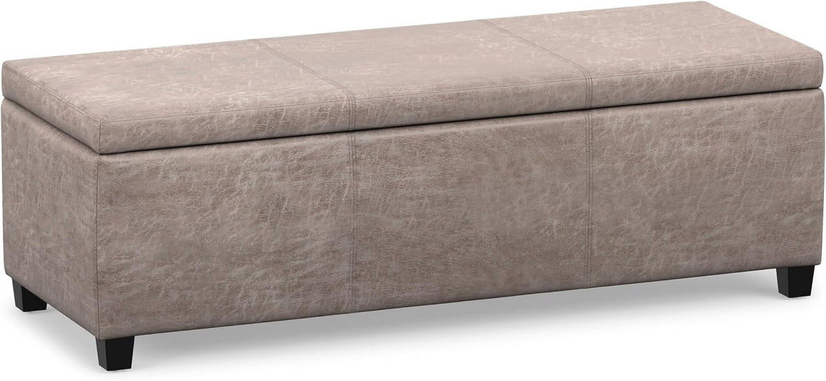 SIMPLIHOME Avalon 48" Wide Linen Look Fabric Storage Ottoman in Slate Grey | Contemporary lift-top ottoman, gallery view 22