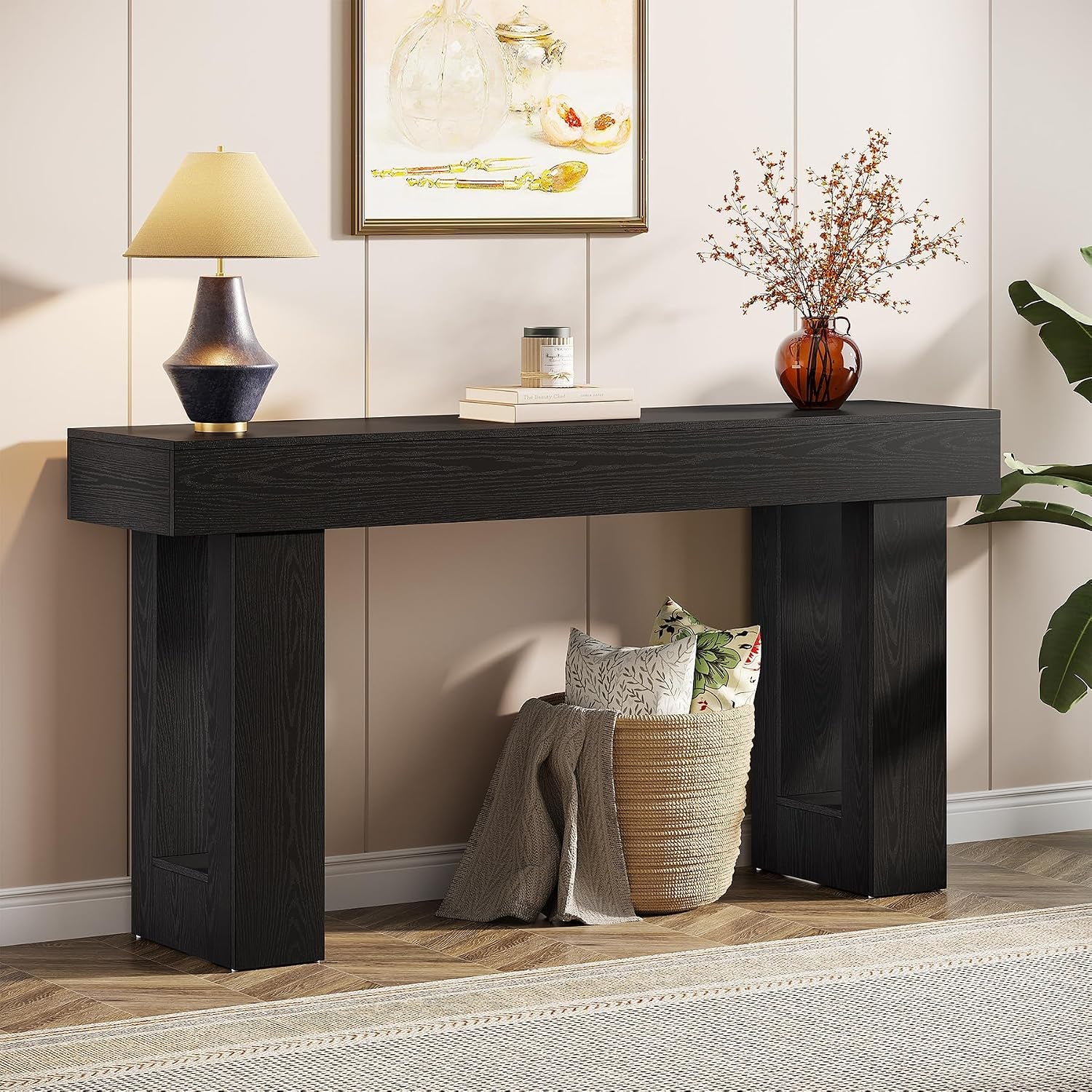 Tribesigns 63-Inch Long Console Table, Wooden Rectangular Sofa Table Behind The Couch, Farmhouse Entryway Table for Entrance, Hallway, Living Room (Natural)