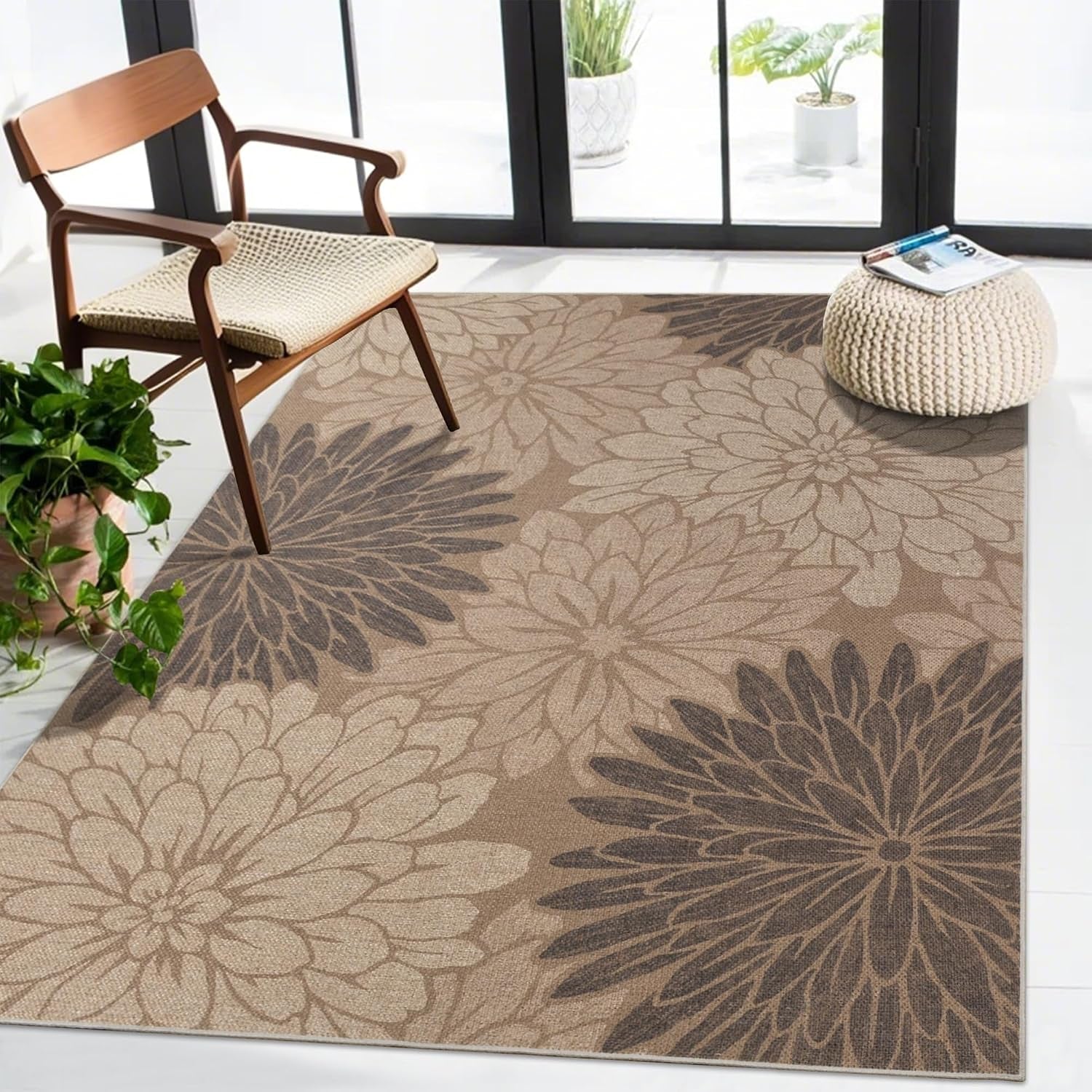 Zeeinx Striped Easy Jute Rug 5x7 Outdoor Patio Rug Neutral Porch Rug | Non Slip Washable Rug for Living Room, gallery view 9