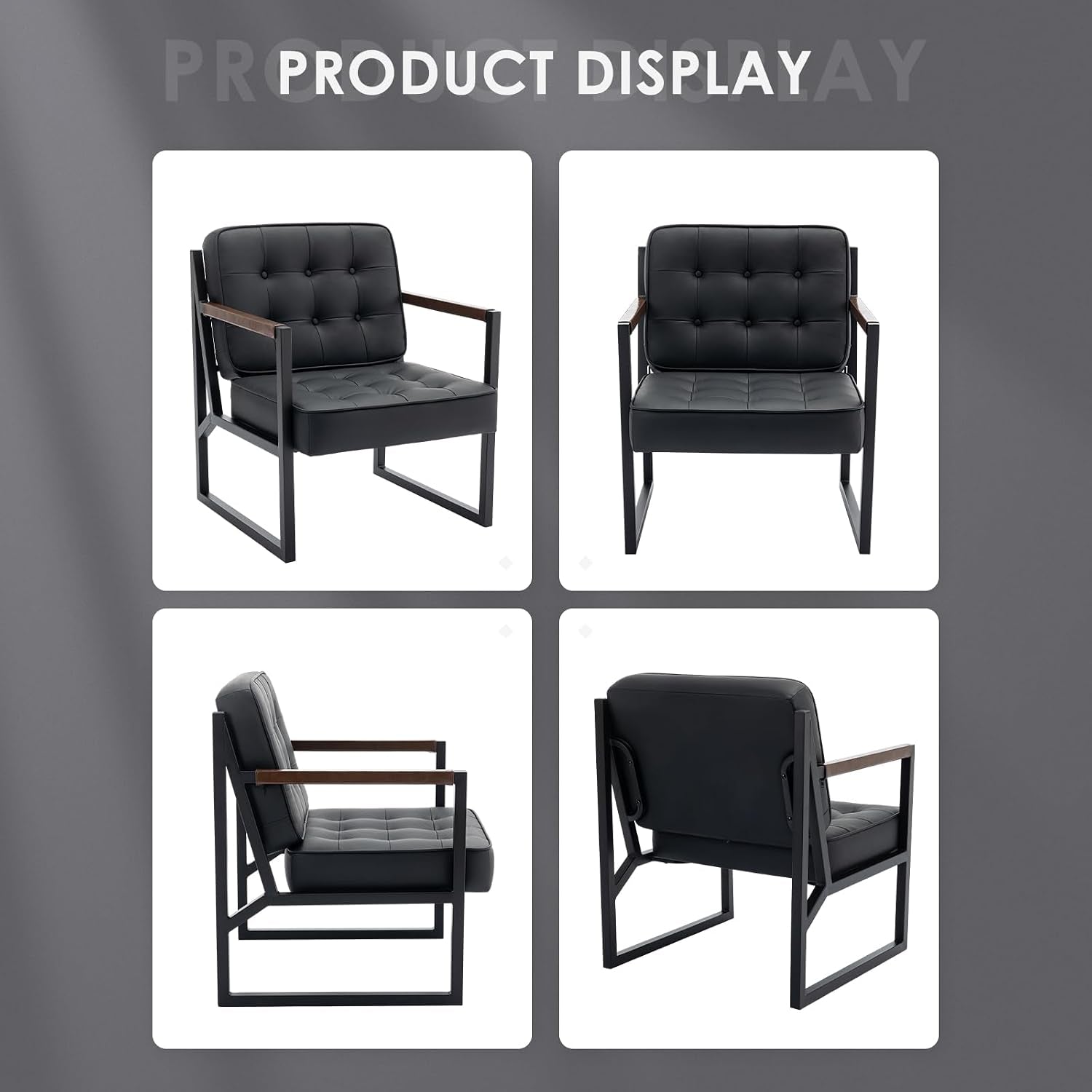 Product display — four studio views of the chair from front, three-quarter, side, and rear on a white background.