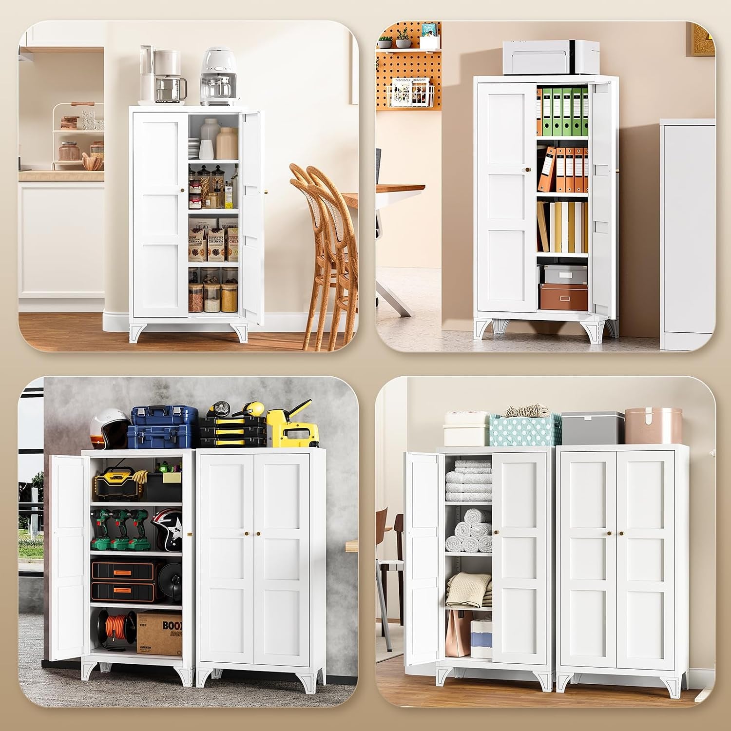 Yizosh Metal Storage Cabinet with Doors and 3 Adjustable Shelves - 47" White Kitchen Pantry Storage Cabinet, gallery view 8