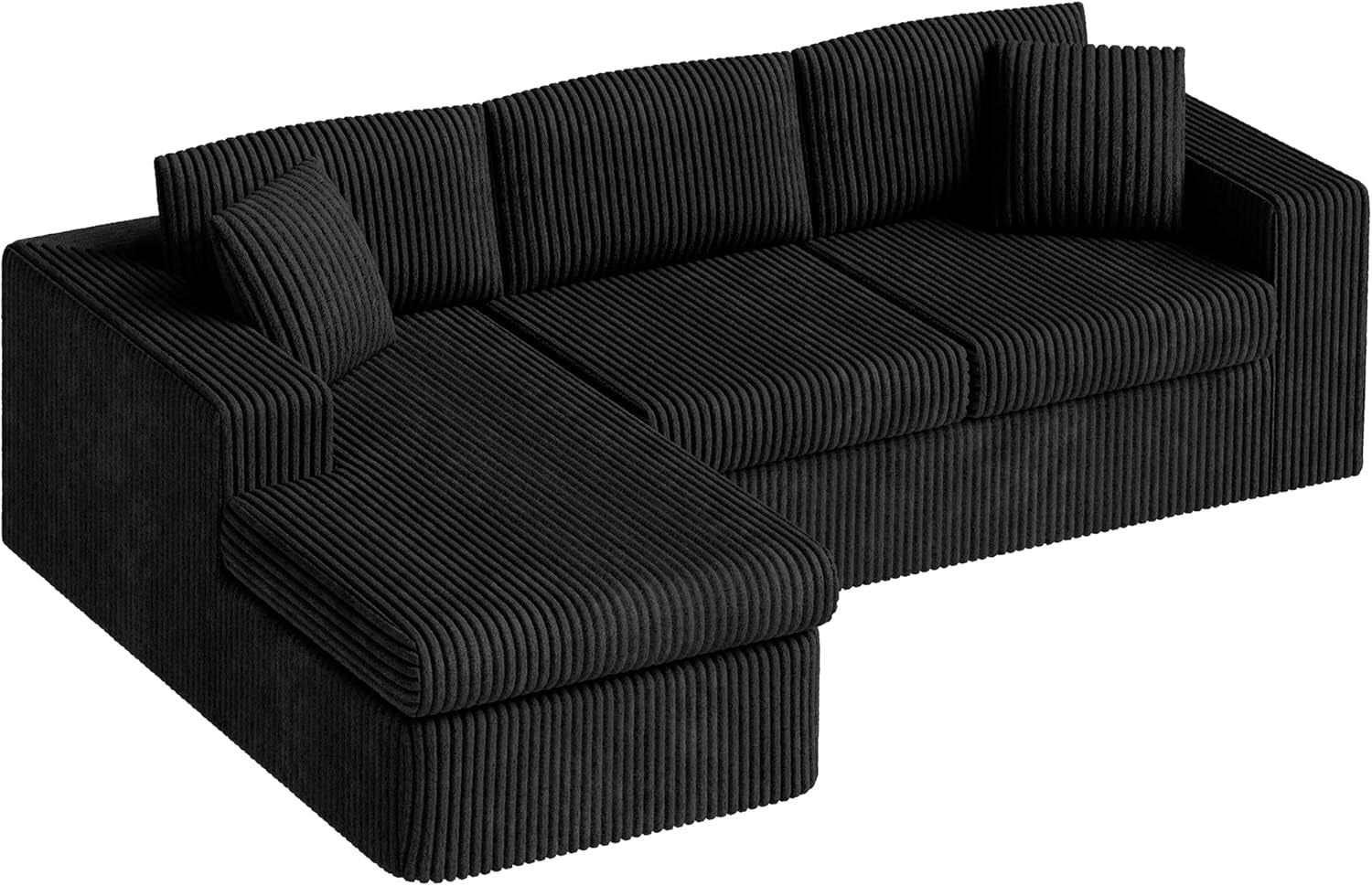 105" Boneless Couches for Living Room, Sectional Couches Modular Sofa with L-Shaped Chaise, Memory Foam Comfy Cloud Couch with Plush Corduroy Fabric, No Assembly Required, Black