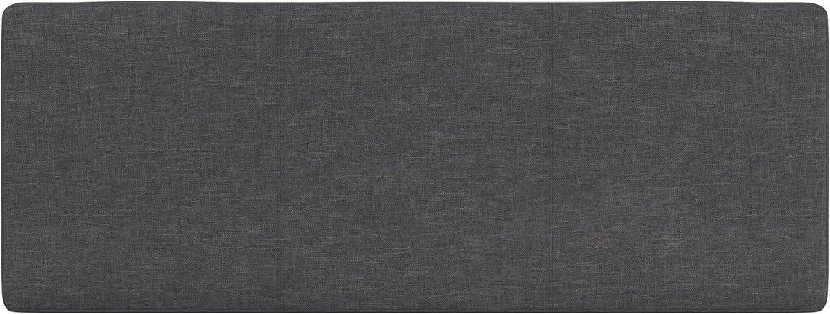 Top-down view of slate grey linen-look padded ottoman top showing stitching and rectangular shape